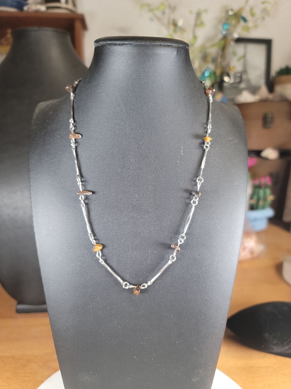 paparazzi Silver Necklace with Brown Tiger Eye Accents